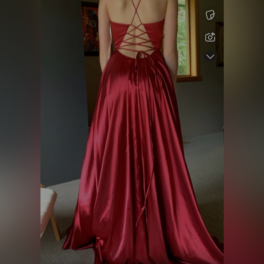 Faviana Red Satin Prom Dress - Picture 4 of 4